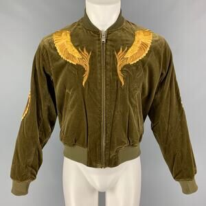 CHRISTIAN DADA FW 19 Size 34 Olive Gold Embroidery Cotton Velvet Jacket